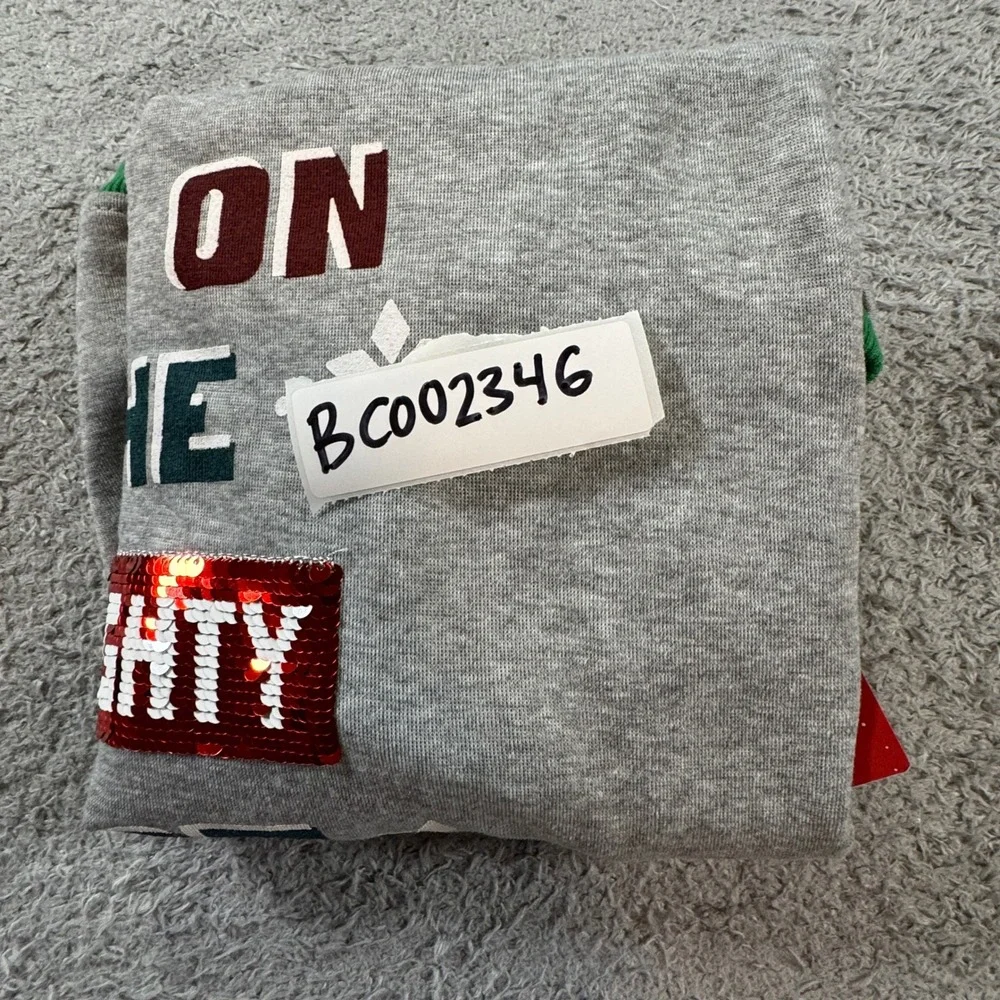 Happy Howlidays Pet Naughty List Hoodie XL Grey Green Sequin Dog Sweatshirt NWT